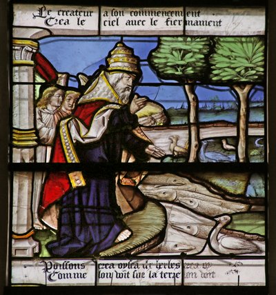 Balık ve Kuşların Yaratılışını gösteren pencere by French School